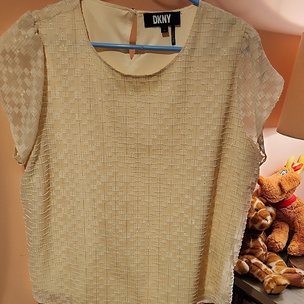 DKNY Women's Beige/Gold Textured Top